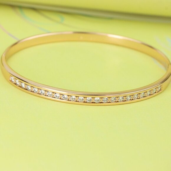 Elegant Rose Gold Bangle with CZ Stones in Sleek Minimal Design, XPBL0415 - Picture 6 of 11